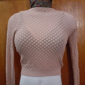 Zara med. Sheer textured pale pink crop top sweater